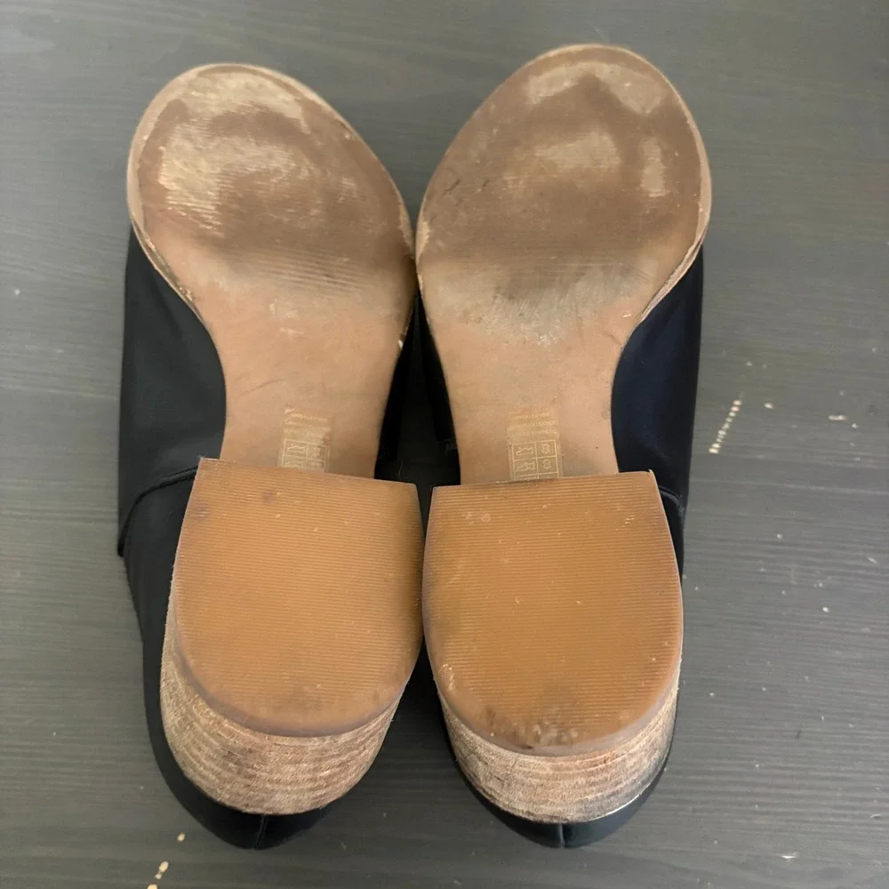 Madewell Shoe Lucie 9 True Black Leather D'Orsay Stacked Heel Bootie